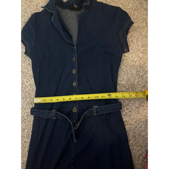 Vintage G.A.S. CO. Dark Denim Wash Button Up Mini Short Sleeve Dress fits small - Picture 6 of 6
